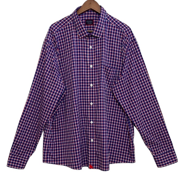 UNTUCKit Other - UNTUCKit Shirt Mens 3XL Blue Red Plaid Long Sleeve Nylon Stretch